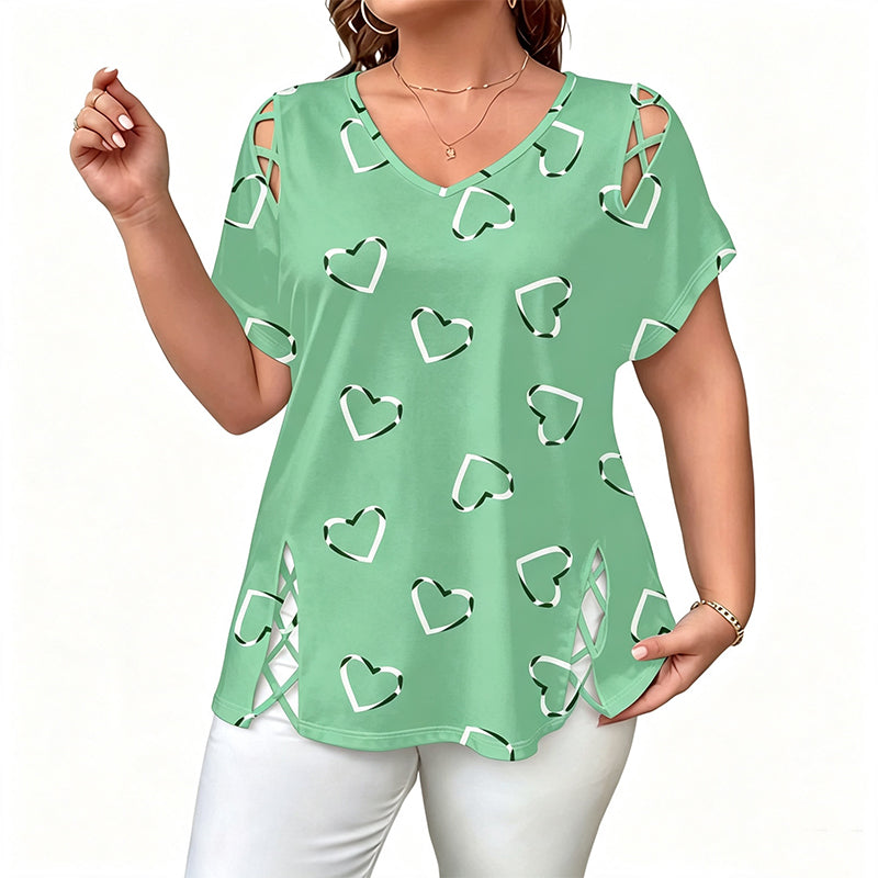 Women’s Heart Print V-Neck Top