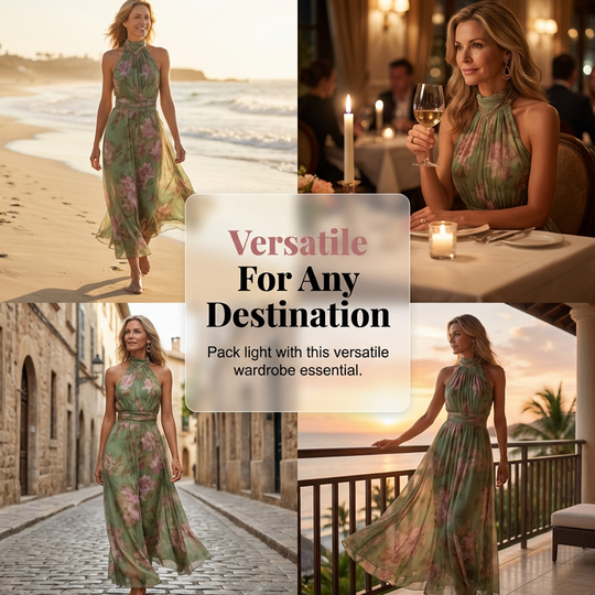 🎁2026 New Arrivals 50% OFF💥Elegant Floral Print Halter Neck Maxi Dress