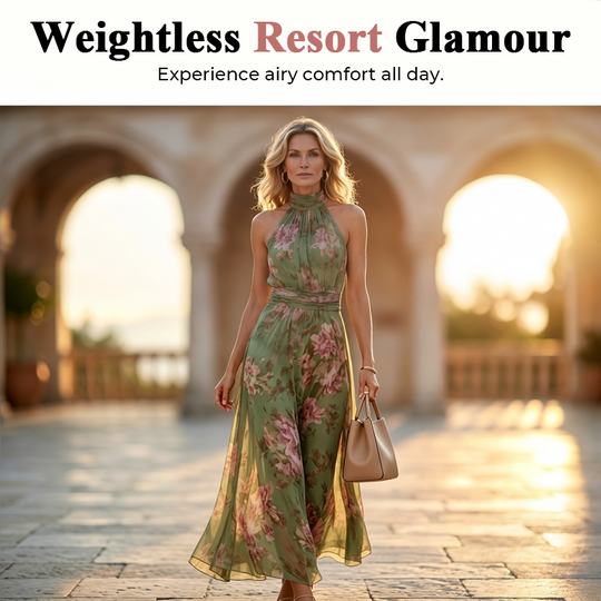 🎁2026 New Arrivals 50% OFF💥Elegant Floral Print Halter Neck Maxi Dress