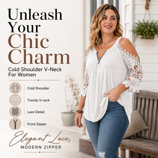 Must-Have🔥 Lace Cold Shoulder Top with Zipper – Edgy Detail &amp; Breathable Fabric for Effortless Style ✨