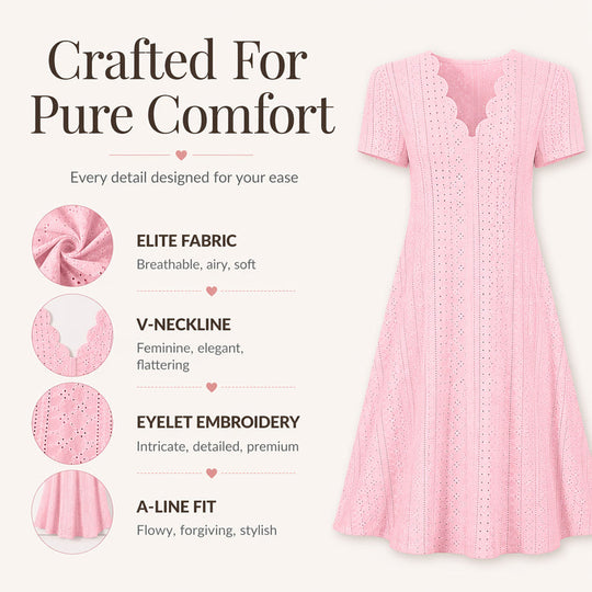 👗Top Pick - V-Neck Eyelet Dress with Scallop Trim – Lightweight &amp; Romantic for Garden Parties or Brunch 🌿