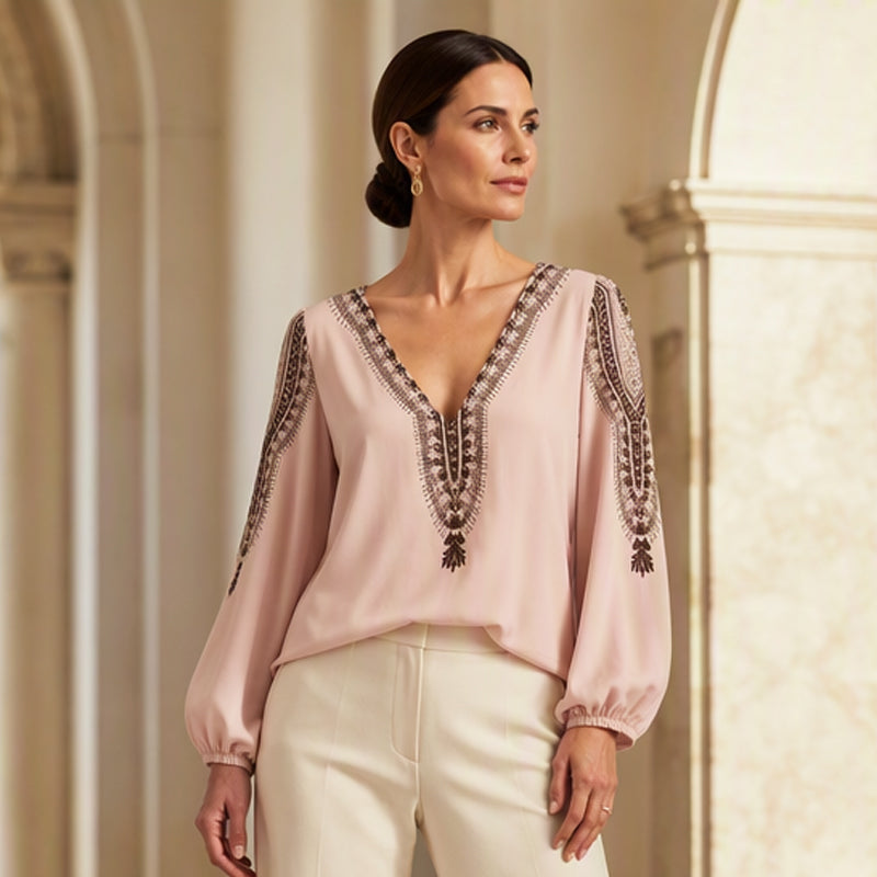 ✨🛍️Fresh Drop - V-Neck 3D Print Long Sleeve – Flattering Fit &amp; Modern Aesthetic for Any Wardrobe