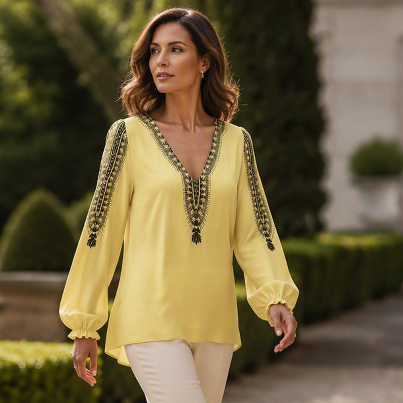 ✨🛍️Fresh Drop - V-Neck 3D Print Long Sleeve – Flattering Fit &amp; Modern Aesthetic for Any Wardrobe