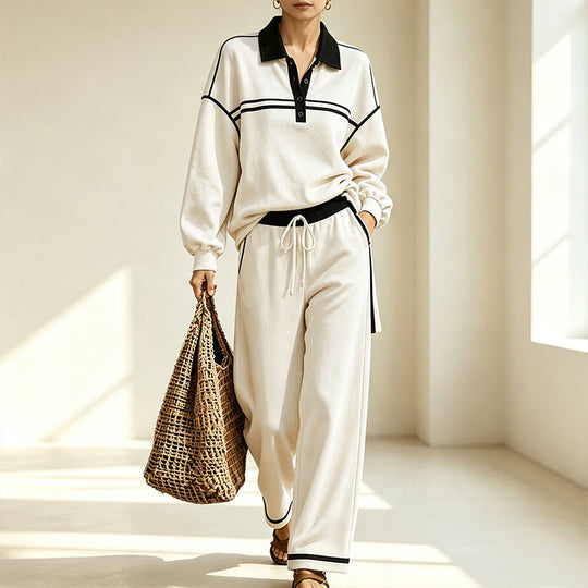 Trending Now👚👖 Striped Patchwork Hoodie &amp; Wide-Leg Pants Set – Relaxed 2-Piece for Effortless Street Style