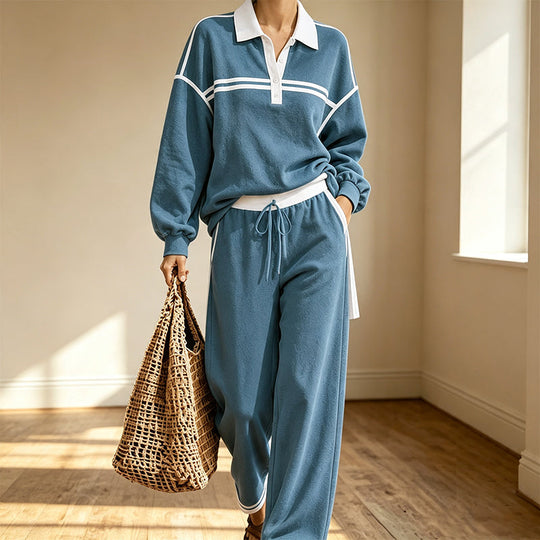 Trending Now👚👖 Striped Patchwork Hoodie &amp; Wide-Leg Pants Set – Relaxed 2-Piece for Effortless Street Style