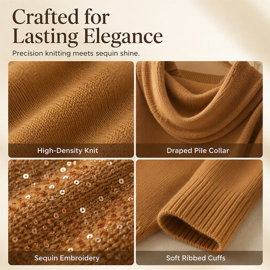 👚New Arrivals - Sequin Cowl Neck Pullover – Soft Ribbed Cuffs &amp; Elegant Drape for Any Occasion 🌿
