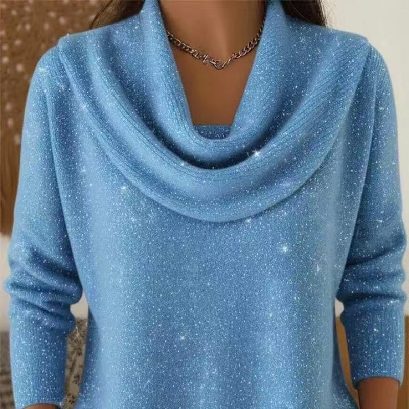 👚New Arrivals - Sequin Cowl Neck Pullover – Soft Ribbed Cuffs &amp; Elegant Drape for Any Occasion 🌿