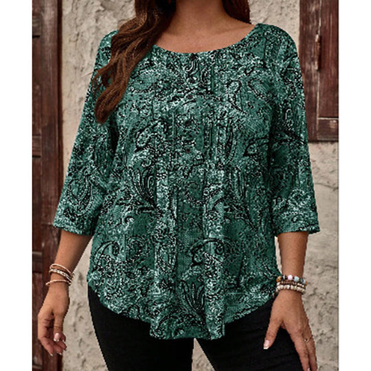 Plus-Size Paisley Blouse – Loose Fit &amp; Curved Hem Design