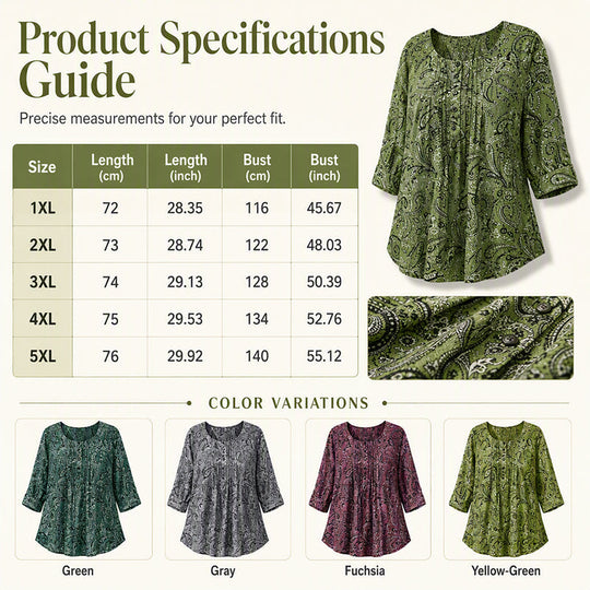 Plus-Size Paisley Blouse – Loose Fit &amp; Curved Hem Design