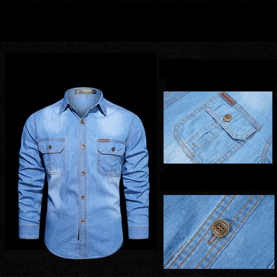 Bestseller🏆👔 Classic Cotton Shirt with Denim Aesthetic – Relaxed Silhouette &amp; Timeless Style for Everyday Wear
