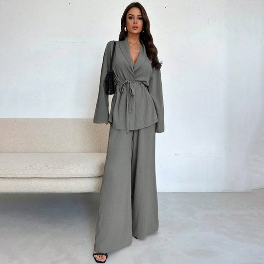 ✨50% OFF!Women’s Elegant V-Neck Top &amp; Wide-Leg Pants 2-Piece Set