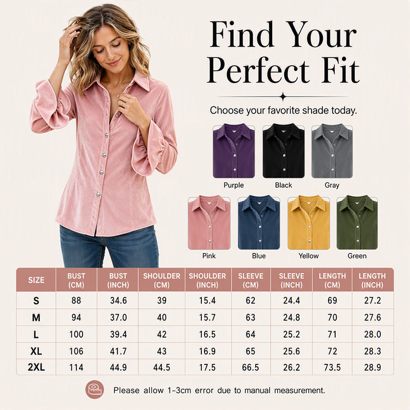 ☀️👚New Arrivals - Velvet Ruffle Cuff Top – Soft Drape &amp; Polished Button-Front for Work or Weekend