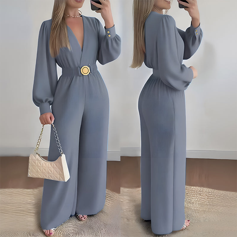 ⌛Limited-Time Discount-Elegant V-Neck Wide-Leg Jumpsuit with Belt