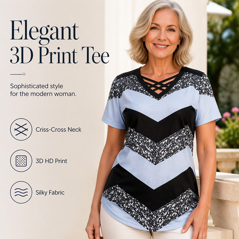 Women Criss Cross V Neck T Shirt Striped Casual Short Sleeve Tee