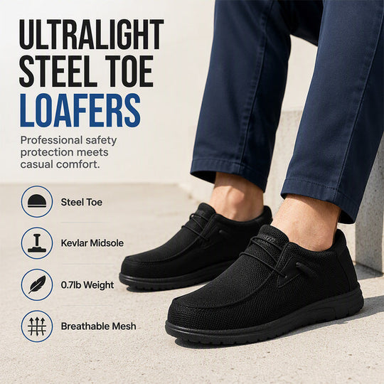 🥾 50% OFF NOW! 🛡️ Slip-On Steel Toe Safety Loafers – Ultralight 0.7lb, ASTM Certified &amp; Casual Comfort 💪