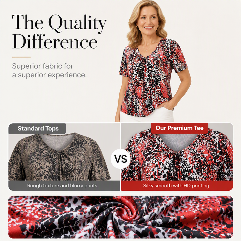 🎉2026 Hot Sale 50% OFF💞 Women's V Neck Leopard Print Short Sleeve T-Shirt Pleated Tunic Top