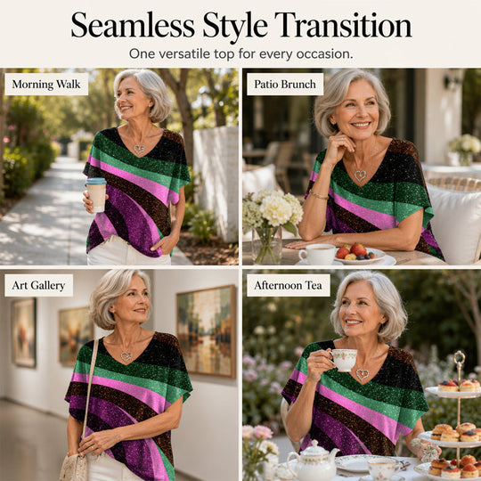 👚New Arrivals - Cooling Fabric V-Neck Top with Artistic Print – Wrinkle-Resistant &amp; Soft Touch for All-Day Wear