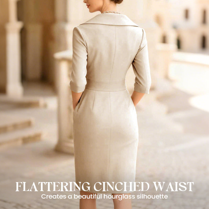 ⌛Limited-time offer-Elegant Lapel Collar Sheath Dress with Pockets