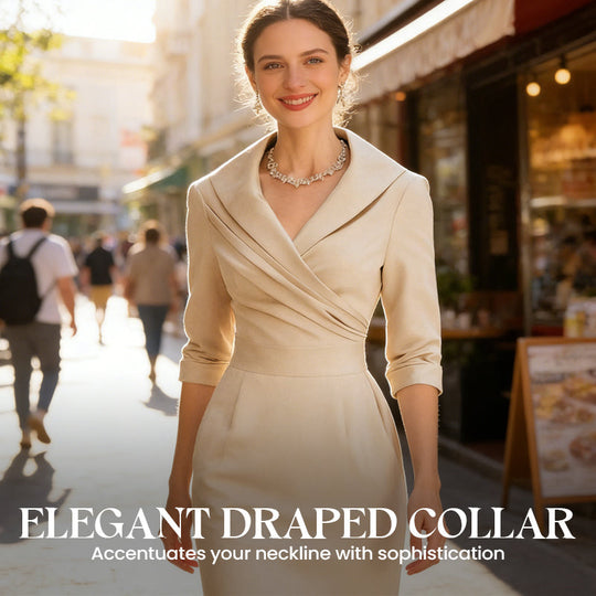 ⌛Limited-time offer-Elegant Lapel Collar Sheath Dress with Pockets