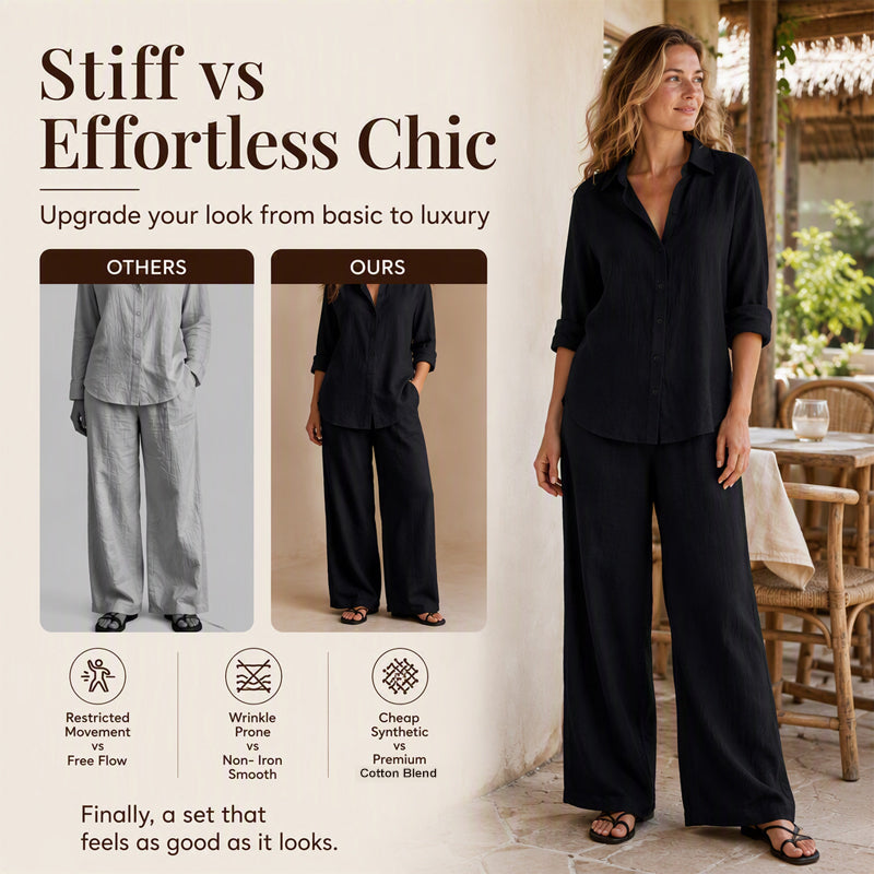 Bestseller👚 Casual Shirt &amp; Wide-Leg Pants Set – Effortless Coordination &amp; All-Day Comfort for Every Look
