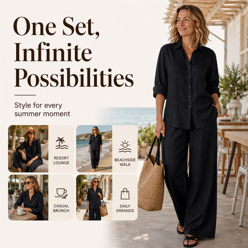 Bestseller👚 Casual Shirt &amp; Wide-Leg Pants Set – Effortless Coordination &amp; All-Day Comfort for Every Look