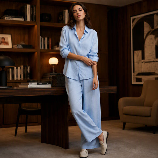 Bestseller👚 Casual Shirt &amp; Wide-Leg Pants Set – Effortless Coordination &amp; All-Day Comfort for Every Look