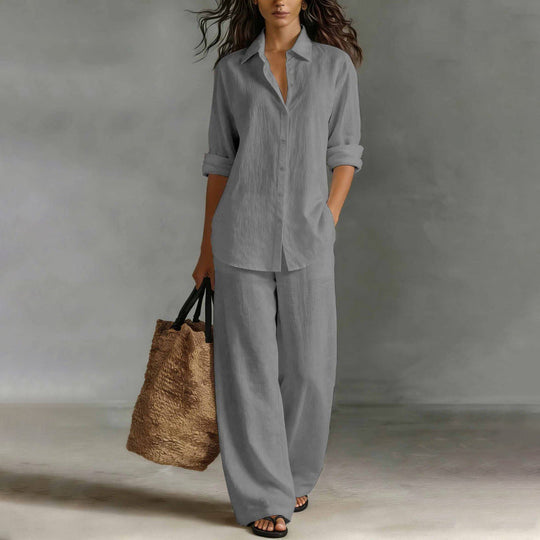 Bestseller👚 Casual Shirt &amp; Wide-Leg Pants Set – Effortless Coordination &amp; All-Day Comfort for Every Look