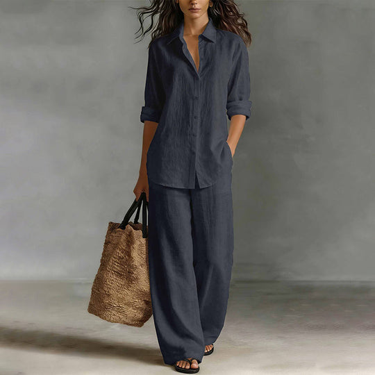 Bestseller👚 Casual Shirt &amp; Wide-Leg Pants Set – Effortless Coordination &amp; All-Day Comfort for Every Look