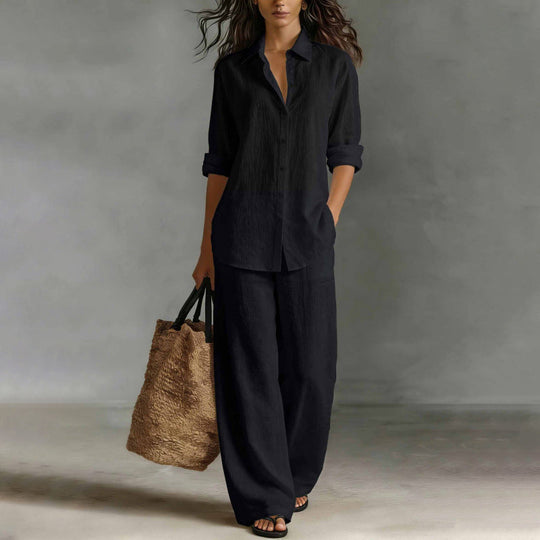 Bestseller👚 Casual Shirt &amp; Wide-Leg Pants Set – Effortless Coordination &amp; All-Day Comfort for Every Look