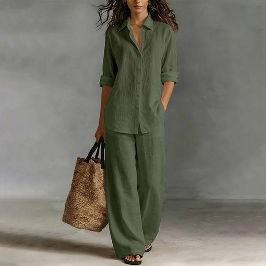 Bestseller👚 Casual Shirt &amp; Wide-Leg Pants Set – Effortless Coordination &amp; All-Day Comfort for Every Look