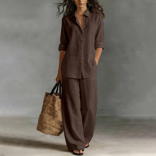 Bestseller👚 Casual Shirt &amp; Wide-Leg Pants Set – Effortless Coordination &amp; All-Day Comfort for Every Look