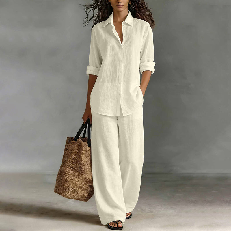 Bestseller👚 Casual Shirt &amp; Wide-Leg Pants Set – Effortless Coordination &amp; All-Day Comfort for Every Look