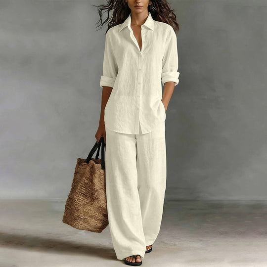 Bestseller👚 Casual Shirt &amp; Wide-Leg Pants Set – Effortless Coordination &amp; All-Day Comfort for Every Look