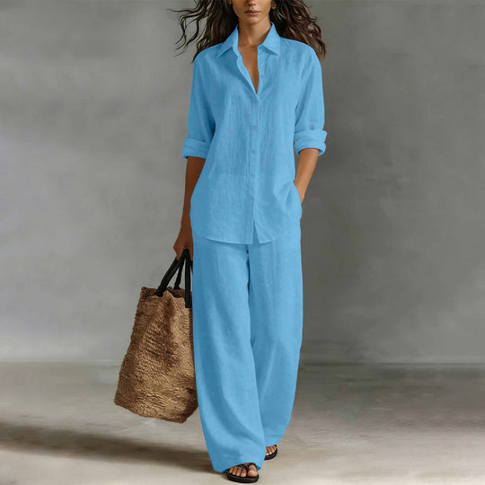 Bestseller👚 Casual Shirt &amp; Wide-Leg Pants Set – Effortless Coordination &amp; All-Day Comfort for Every Look