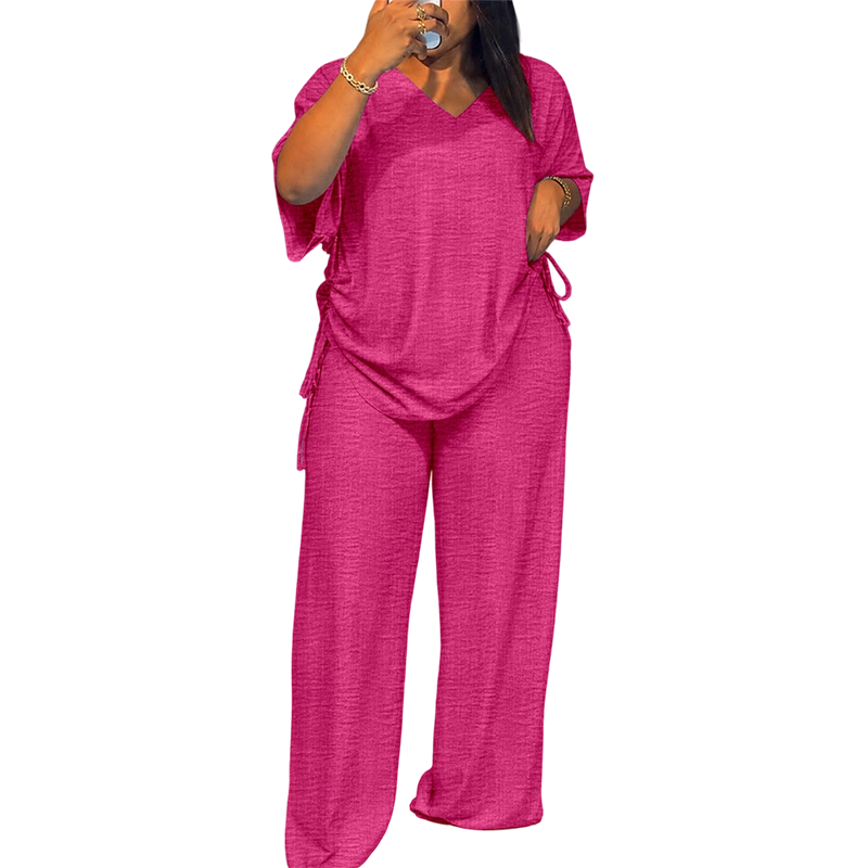 ✨🔥 Women’s Casual V-Neck Top &amp; Wide-Leg Pants Set