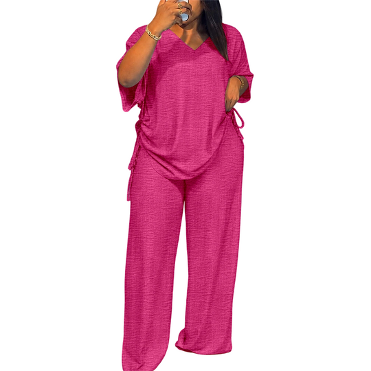 ✨🔥 Women’s Casual V-Neck Top &amp; Wide-Leg Pants Set