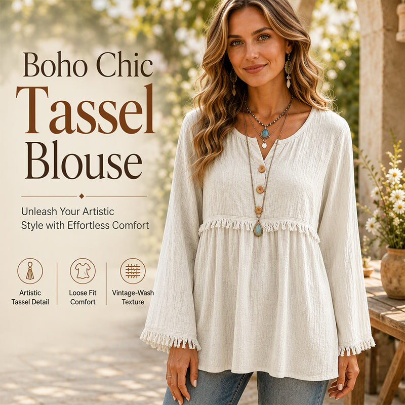 👚New Arrivals - Fringe Trim Casual Top – Soft Fabric &amp; Easy Pairing with Jeans or Skirts for Any Occasion
