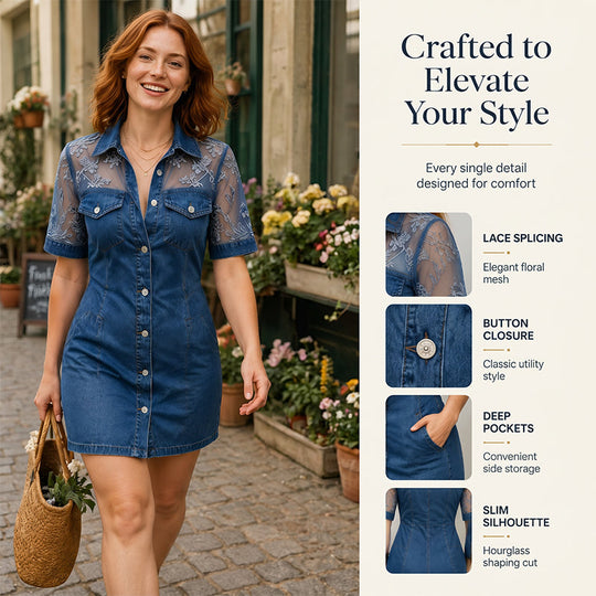 Bestseller🏆👗 Lace Patchwork Denim Mini – Timeless Cool &amp; Effortless Edge for Every Occasion