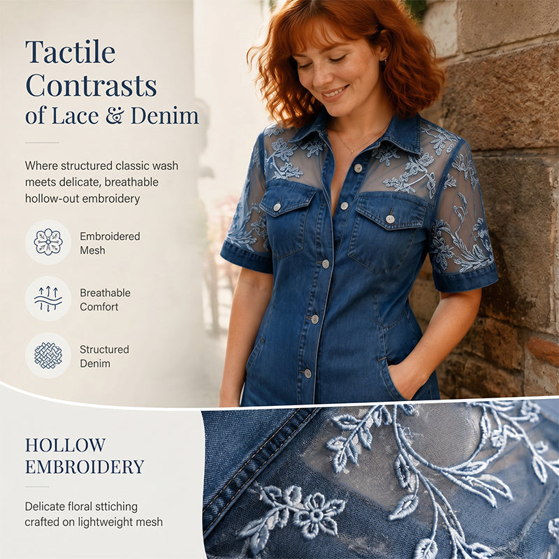 Bestseller🏆👗 Lace Patchwork Denim Mini – Timeless Cool &amp; Effortless Edge for Every Occasion