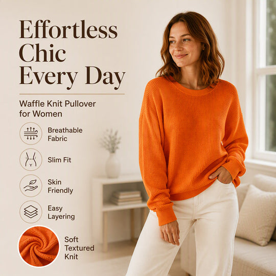 👚Seasonal Style - Waffle Texture Sweatshirt – Easy Breezy Fit &amp; Classic Style for Any Casual Look