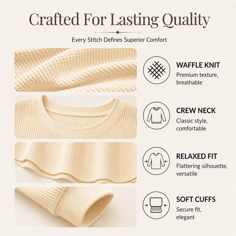 👚Seasonal Style - Waffle Texture Sweatshirt – Easy Breezy Fit &amp; Classic Style for Any Casual Look