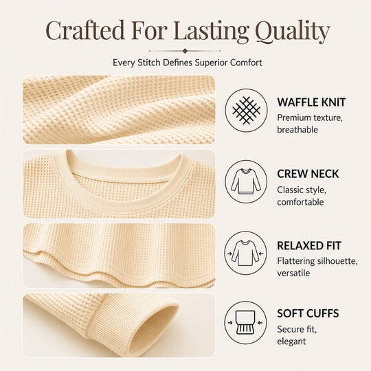 👚Seasonal Style - Waffle Texture Sweatshirt – Easy Breezy Fit &amp; Classic Style for Any Casual Look