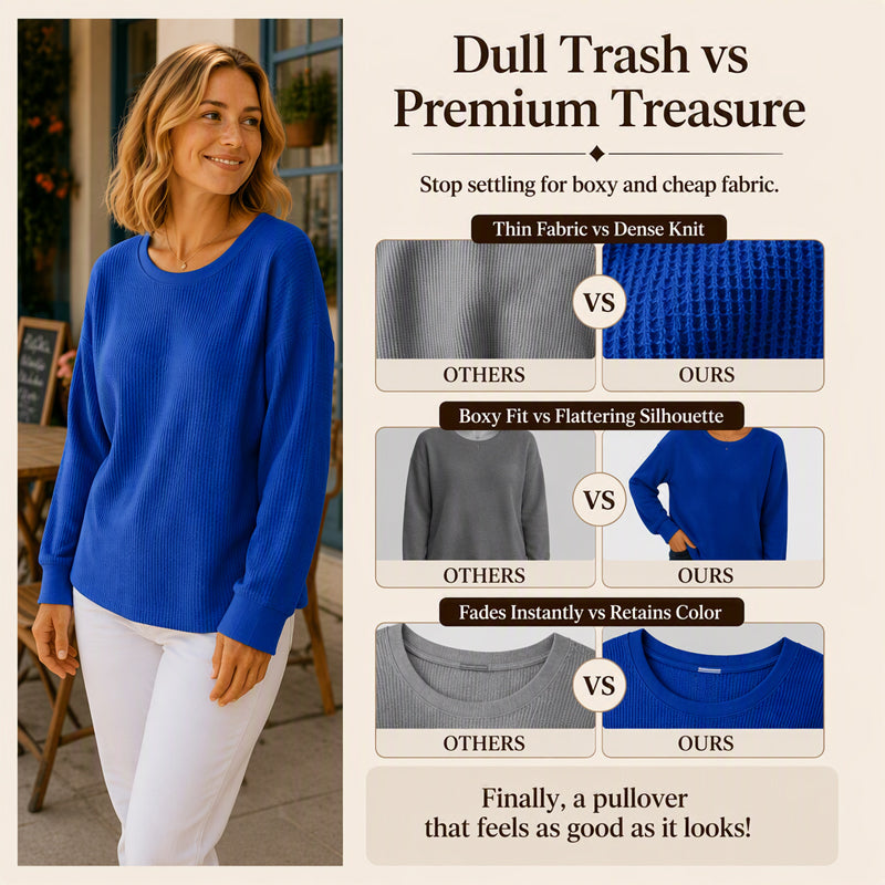 👚Seasonal Style - Waffle Texture Sweatshirt – Easy Breezy Fit &amp; Classic Style for Any Casual Look