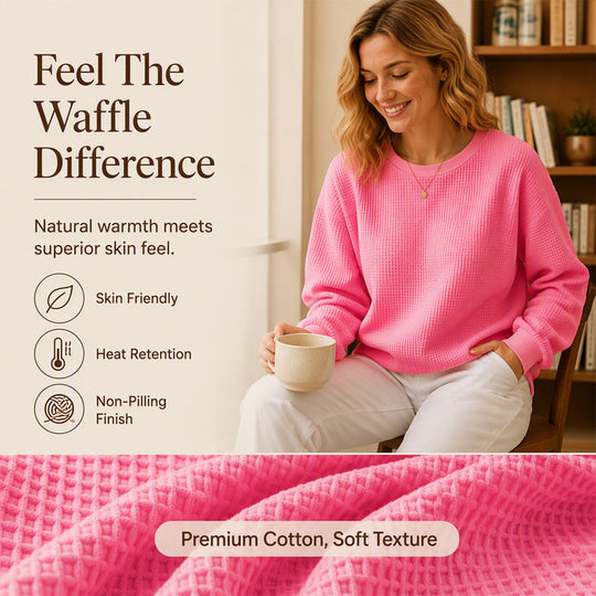 👚Seasonal Style - Waffle Texture Sweatshirt – Easy Breezy Fit &amp; Classic Style for Any Casual Look