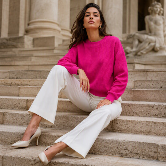 👚Seasonal Style - Waffle Texture Sweatshirt – Easy Breezy Fit &amp; Classic Style for Any Casual Look