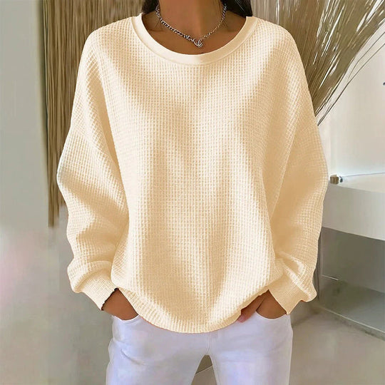 👚Seasonal Style - Waffle Texture Sweatshirt – Easy Breezy Fit &amp; Classic Style for Any Casual Look