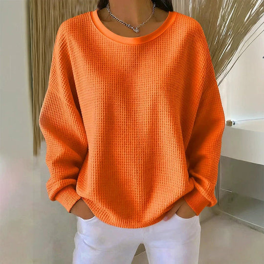 👚Seasonal Style - Waffle Texture Sweatshirt – Easy Breezy Fit &amp; Classic Style for Any Casual Look