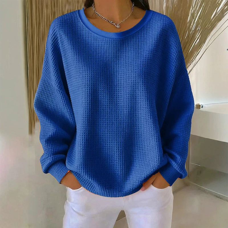 👚Seasonal Style - Waffle Texture Sweatshirt – Easy Breezy Fit &amp; Classic Style for Any Casual Look