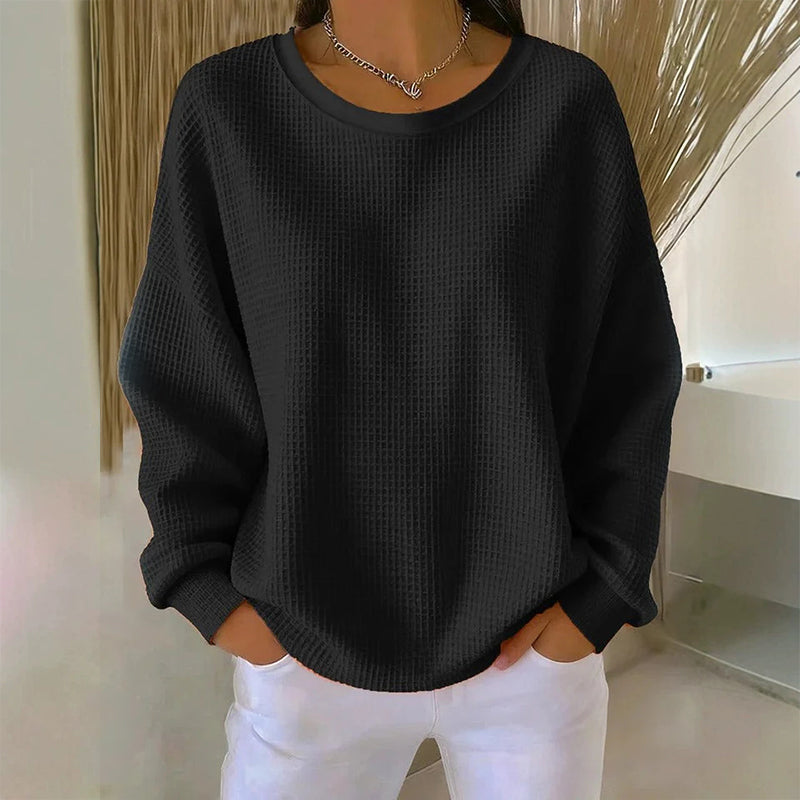 👚Seasonal Style - Waffle Texture Sweatshirt – Easy Breezy Fit &amp; Classic Style for Any Casual Look