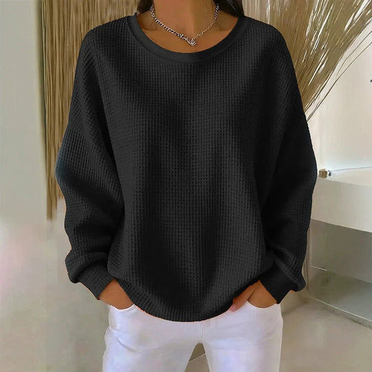 👚Seasonal Style - Waffle Texture Sweatshirt – Easy Breezy Fit &amp; Classic Style for Any Casual Look